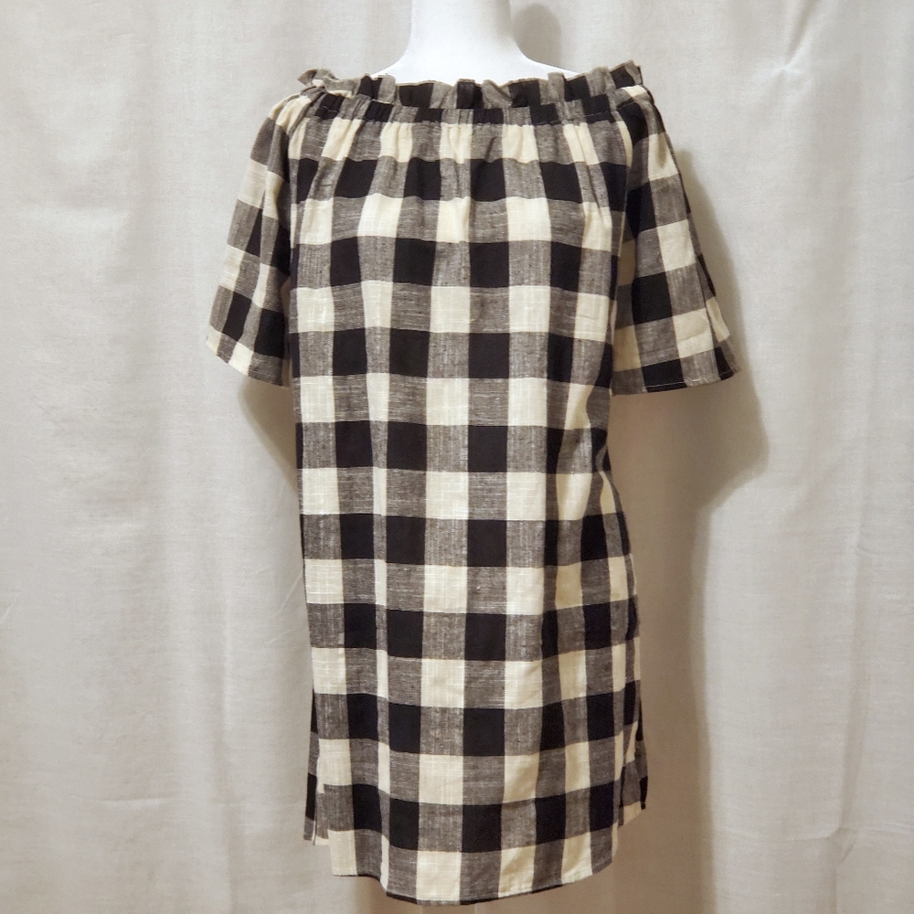 Southern Stitch Buffalo Plaid Off Shoulder Dress
